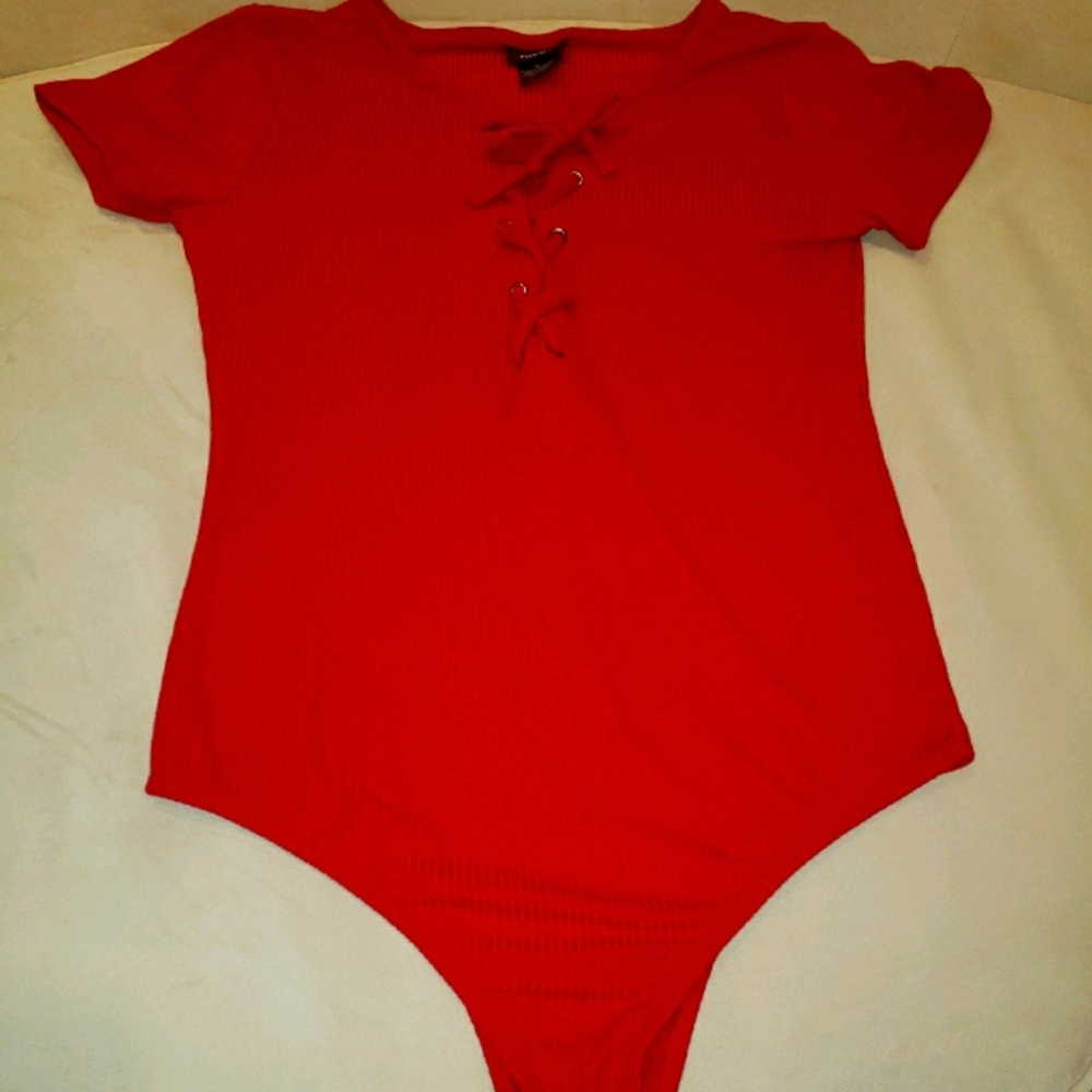 Maraschino cherry red lace-up bodysuit